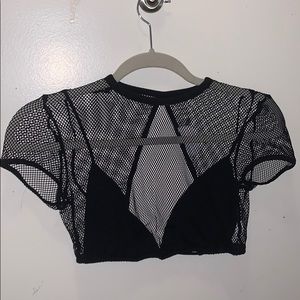 Black mesh crop top, built in black bralette